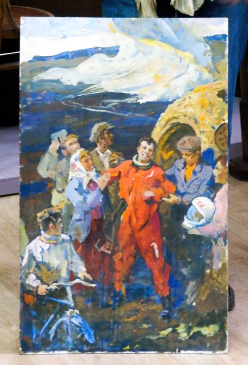 Андрей Плотнов. Эскиз На земле. Картон масло. Передан в Музей-заповедник Ю.А. Гагарина в 2018 году