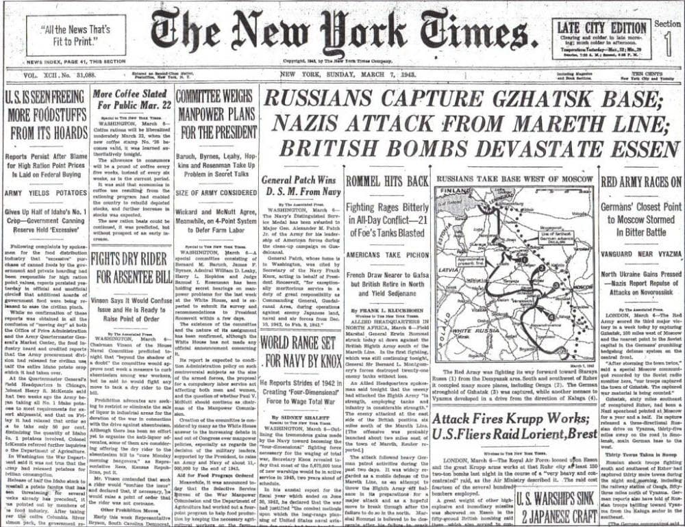 Газета Нью-Йорк  Таймс об освобождении Гжатска.